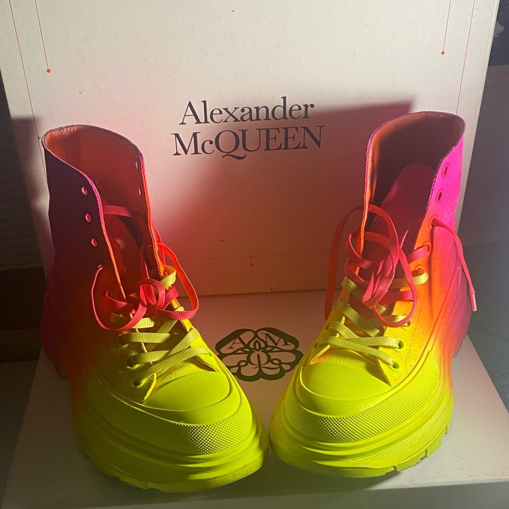 Alexander McQueen Women's Neon Lace Up Boots